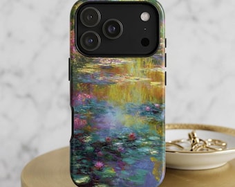 Custodia/cover per telefono resistente con dipinto impressionista di ninfee, opera d'arte raffigurante uno stagno in stile Claude Monet per iPhone Pro, Samsung Galaxy, Google Pixel