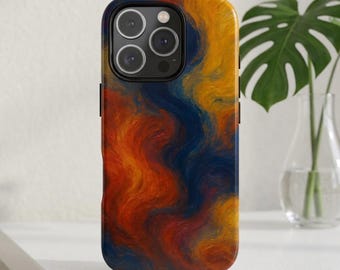 Abstract Oil Painting Phone Case, Aesthetic Colorful Art Cover, Orange Blue Modern Design, iPhone 17 16 15, Samsung Galaxy, Pixel