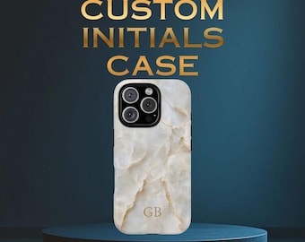 Custodia per telefono Premium personalizzata con monogramma oro effetto marmo / Custodia resistente con iniziali personalizzate / Cover di lusso effetto marmo per iPhone e Samsung con nome personalizzato, regalo