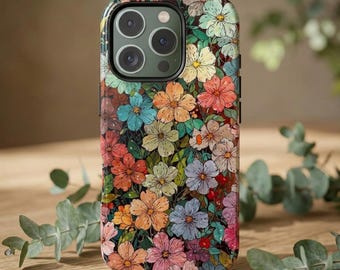 Custodia per telefono vintage con motivo floreale ad acquerello / Cover resistente per iPhone Pro, Samsung Galaxy, Google Pixel