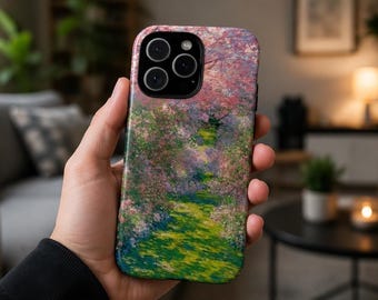 Custodia per telefono con dipinto "Sentiero in fiore di ciliegio" di Claude Monet / Cover lucida e resistente con motivo floreale per iPhone Pro, Samsung Galaxy, Google Pixel