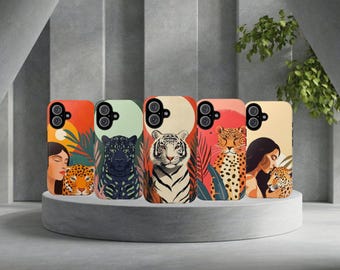Custodia per telefono con tigre, nera, bianca e arancione, design con animale selvatico, custodia per iPhone, Samsung, Galaxy, cover estetica con grande felino, regalo per gli amanti degli animali