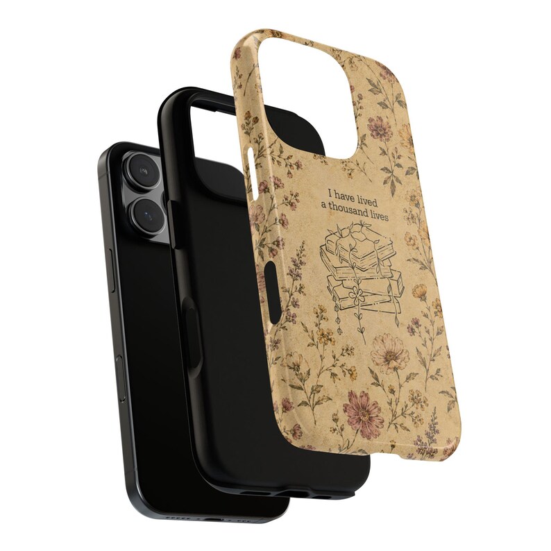Vintage Book Lover Phone Case, Floral Cottagecore Design, I Have Lived A Thousand Lives, Literary Aesthetic Cover, iPhone Samsung Pixel image 10