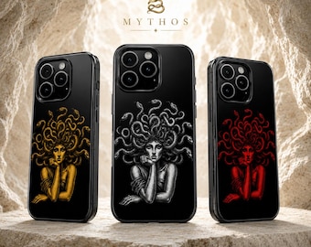 Custodia per telefono Medusa dorata / Custodia resistente con mitologia gotica per iPhone e Samsung / Cover protettiva con donna serpente dall'estetica dark