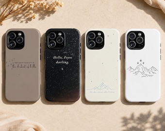 Custodia per telefono ACOTAR Velaris con stelle di montagna / Cover estetica fantasy Night Court / Regalo per gli amanti del fantasy con libro e luna celeste
