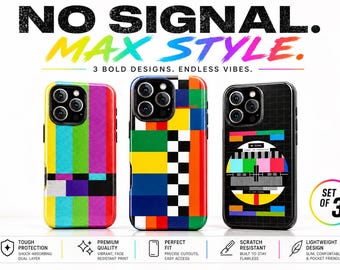 Retro TV Glitch Color Bars Phone Case | Vintage TV Test Signal Static Aesthetic iPhone & Samsung Tough Case