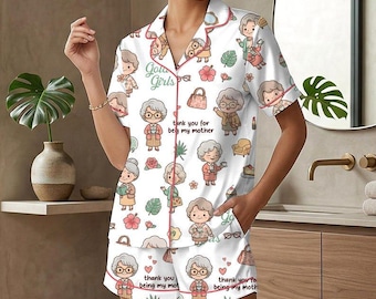 Conjunto de pijama con estampado "Lindo Grandma Love", manga corta y pantalón largo, regalo para mamá. Pijama para dormir.