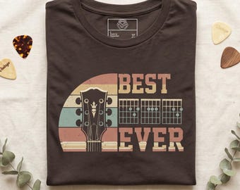 -shirt papa jamais guitare | Cadeau pour mélomane coucher de soleil rétro