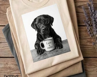 Labrador Drinking Coffee T-Shirt | 100% Cotton Tee for Dog Lovers