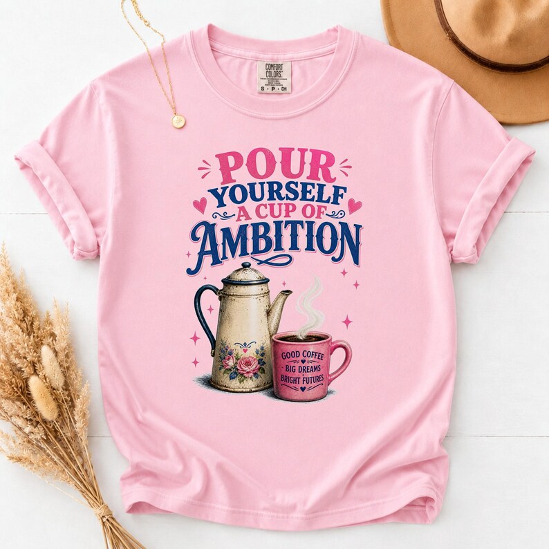 Vintage Coffee Pot Ambition Shirt, Comfort Colors Garment Dyed Tee (Motivational Gift) image 10