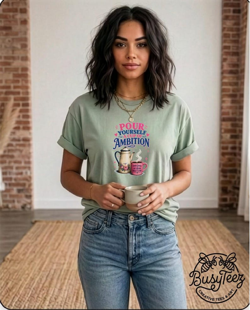 Vintage Coffee Pot Ambition Shirt, Comfort Colors Garment Dyed Tee (Motivational Gift) image 5