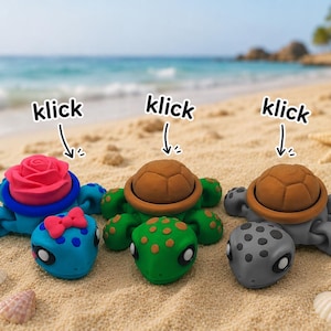 Flexi Schildkröte mit Klick-Panzer | Bewegliches Fidget Tier | 3D-Druck | Geschenk für Kinder & Erwachsene | Schreibtisch Spielzeug