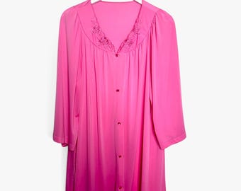Shadowline-nachtjapon dames XL roze vintage geborduurde knoopsluiting aan de voorkant VS
