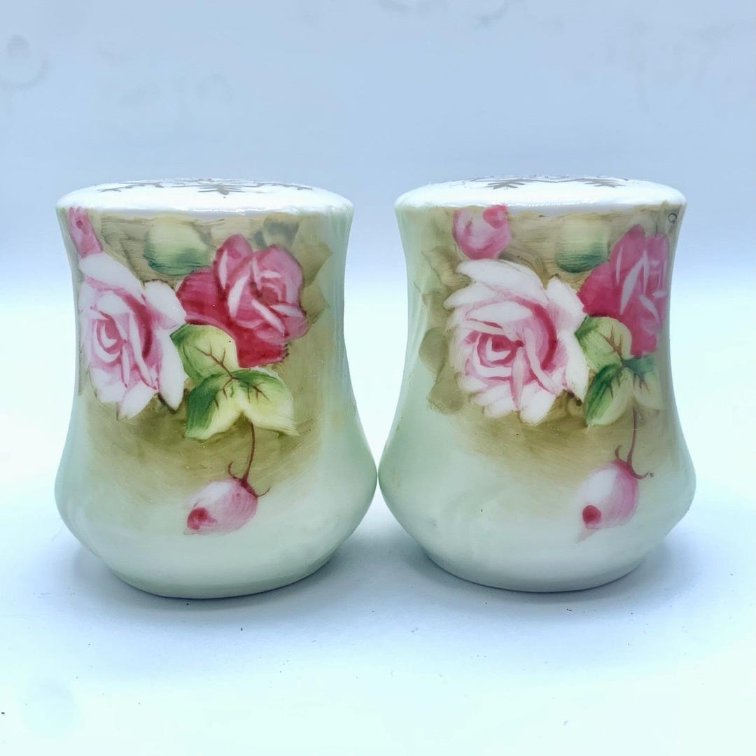Lefton Roses Lefton Heritage Green Pink Roses Floral Vintage Salt and Pepper Shakers ...