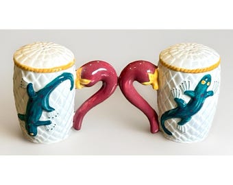 Vintage Omnibus Sri Lanka Ceramic Gecko Lizard Salt & Pepper Shakers Hand Paint