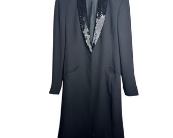 Vintage Dana Buchman Schwarz Tuxedo Blazer Kleid SZ 4 Pailletten Schalkragen