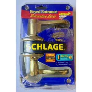 Manilla de entrada con llave Schlage F51 Flair, mano izquierda, latón brillante, 605, llave nueva 000386