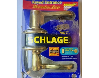 Schlage F51 Flair Keyed Entry Lever Left Hand Bright Brass 605 New Key 000386