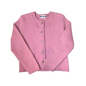 Cardigã Pendleton Feminino Tamanho M Rosa Excelente Lã Bordada Floral EUA imagem 1