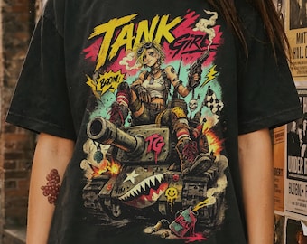 T-shirt graphique style années 90 Tank Girl, T-shirt portrait inspiré d'un film vintage