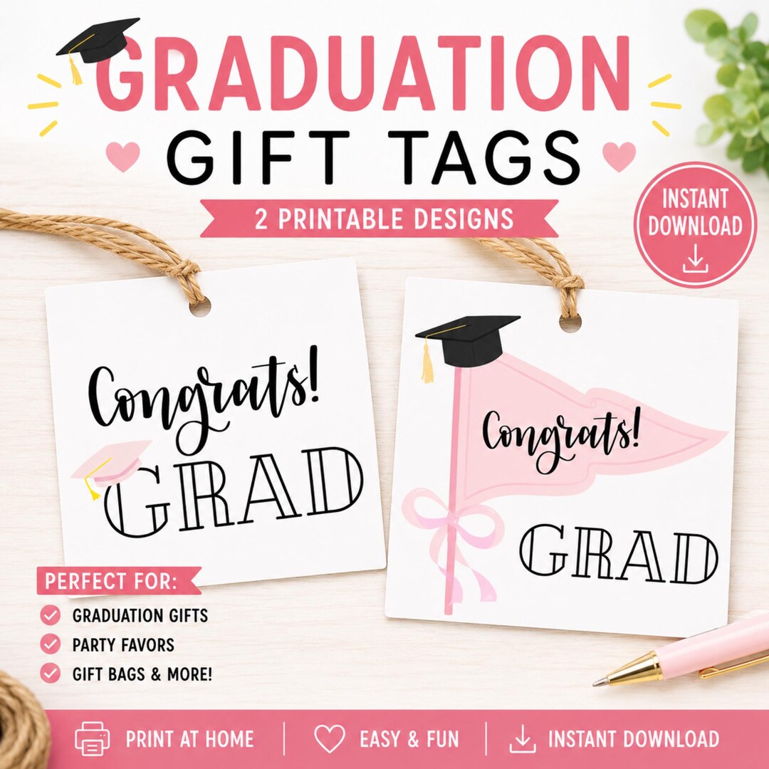 Pink Graduation Gift Tags Printable Bundle | Congrats Grad Gift Tags ...