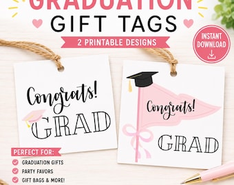 Pacote de Etiquetas Rosa para Presente de Formatura para Imprimir | Etiquetas de Parabéns pela Formatura | Etiquetas para Lembrancinhas de Formatura | Download Instantâneo de Etiquetas para Formatura