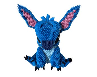 3D Origami Stitch Figure, Handcrafted Papercraft Alien Sculpture, Geek Desk Decor