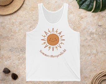 Débardeur Summer Morning Light | Motif soleil et inscription en allemand | T-shirt d'été léger unisexe