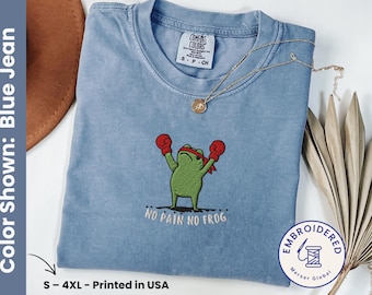 T-shirt grappige kikker geborduurd, T-shirt Sword Frog, grappig DnD Meme-shirt, shirt schattig kikker, comfortkleuren Unisex dierencadeau
