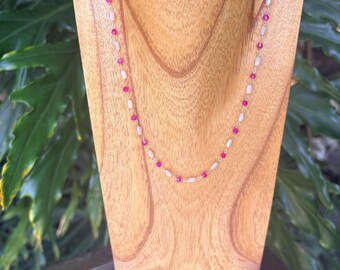 Handmade Pink and Beige Crystal Necklace with 14K Gold Fill Wire