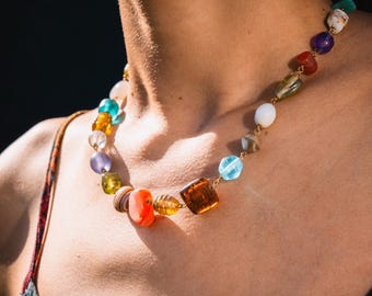 Handmade Vintage & Upcycled Choker Necklace with 14K Gold Filled Wire