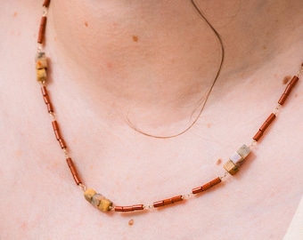 Handmade Crazy Agate & Jasper Necklace with 14K Gold Fill Wire