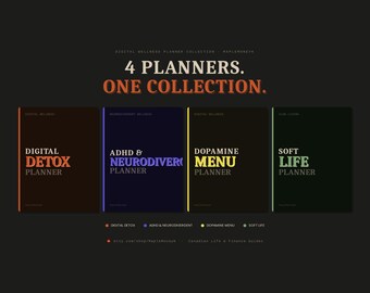 Digital Wellness Planner Bundle | 4 Printable Planners PDF | Detox ADHD Dopamine Soft Life | A4 + Letter | Instant Download