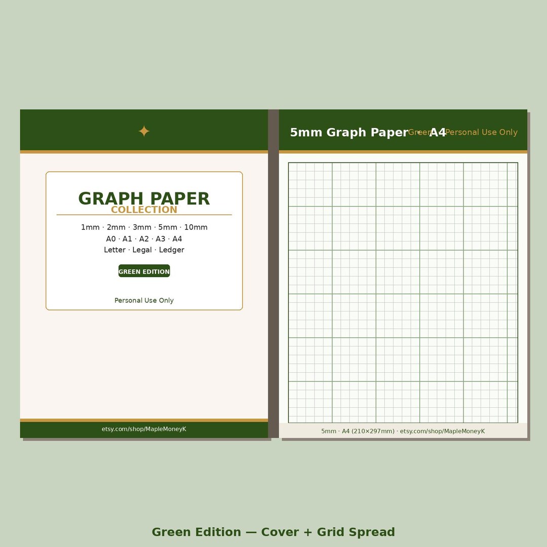 Green_collection - Printable Graph Paper Collection | 5 Grid Sizes | 8 ...