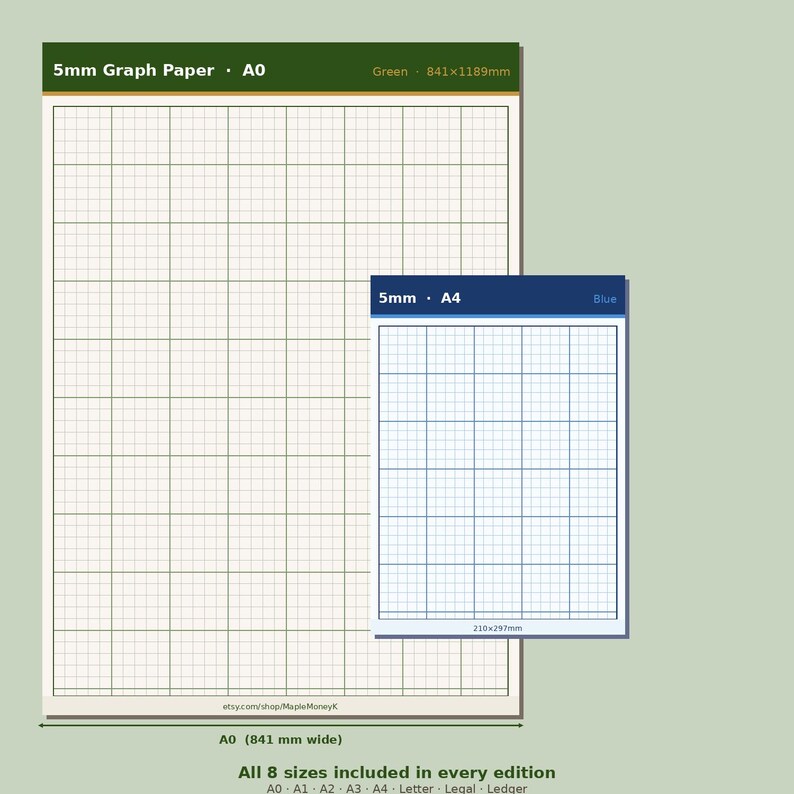 Green_collection - Printable Graph Paper Collection | 5 Grid Sizes | 8 ...