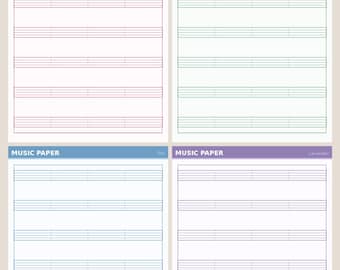 Printable Music Staff Paper | Pastel Collection | 4 Colors | A3 A4 Letter | Instant Download PDF