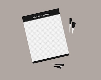 Black Collection - Printable Graph Paper Collection  5 Grid Sizes | 8 Paper Sizes | Instant Download PDF