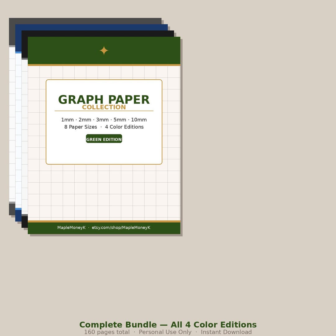 Graph Paper Packet Pdf Printable Graph Paper Collection Bundle | 4 Color Editions | 5 Grid ...