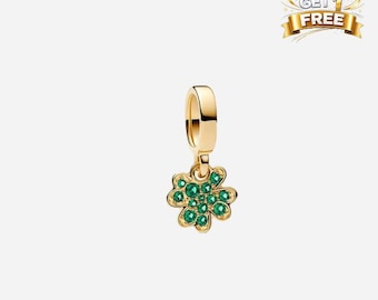 14K Gold Plated Four Leaf Clover Dangle Charm, Charm For Bracelet Or Necklace, Gift For Her Him, Christmas Birthday Gift Charm