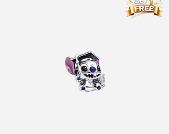 Silver Disney Lilo & Stitch Graduation Charm, Charm For Bracelet Or Necklace, Gift For Her Him, Christmas Birthday Gift Charms