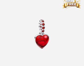 Silver Red Glass Heart Dangle Charm, Charm For Bracelet Or Necklace, Gift For Her Him, Christmas Birthday Gift Charms