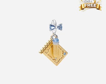 14K Gold Plated Bridgerton Dance Card & Pencil Dangle Charm, Charm For Bracelet Or Necklace, Gift For Her Him, Christmas Birthday Gift Charm