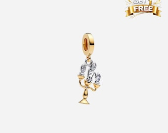 14K Gold Plated Disney Beauty And The Beast Lumiere Charm, Charm For Bracelet Or Necklace, Gift For Her Him, Christmas Birthday Gift Charm