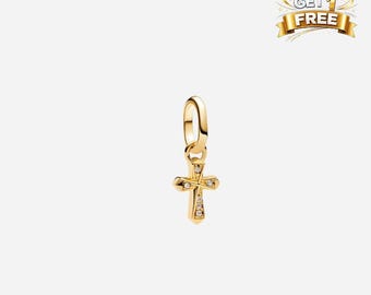 14K Gold Plated Cross Mini Dangle Charm, Charm For Bracelet Or Necklace, Gift For Her Him, Christmas Birthday Gift Charm