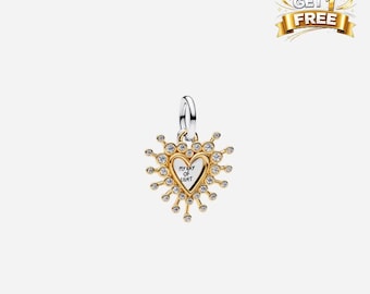 14K Gold Plated Heart Double Dangle Charm, Charm For Bracelet Or Necklace, Gift For Her Him, Christmas Birthday Gift Charm