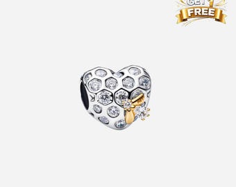 14K Gold Plated Bridgerton Honeycomb & Bee Heart Charm, Charm For Bracelet Or Necklace, Gift For Her Him, Christmas Birthday Gift Charms