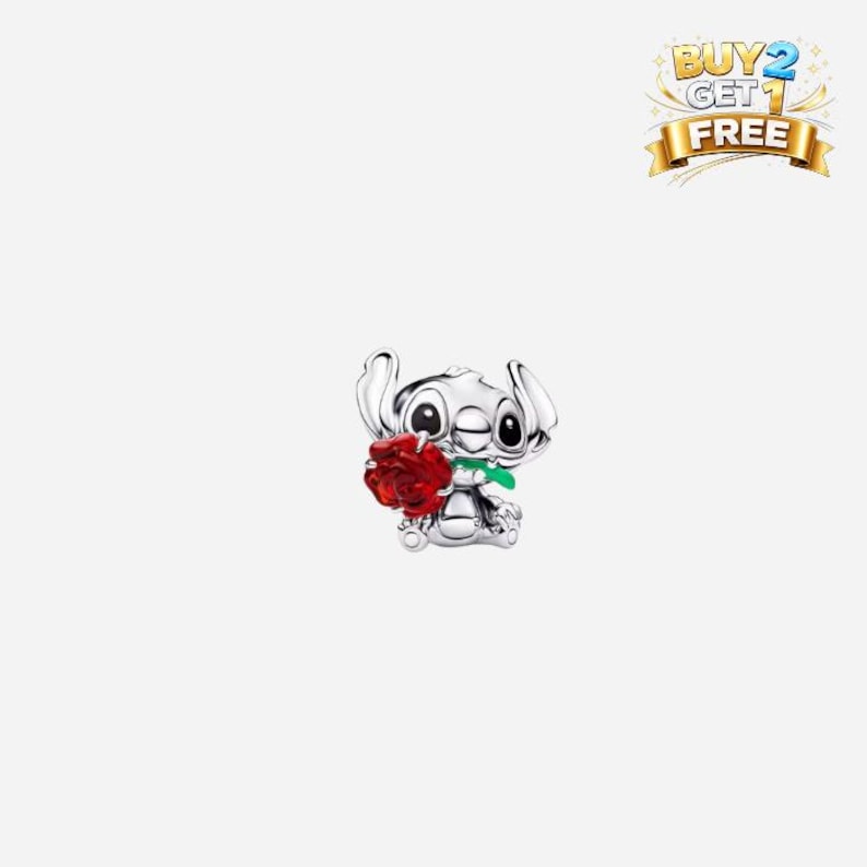 Silver Disney Lilo & Stitch Charm, Charm For Bracelet Or Necklace, Gift For Her Him, Christmas Birthday Gift Charms image 1