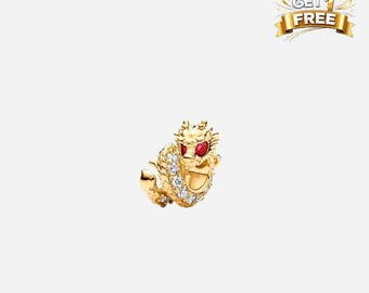 14K Gold Plated Chinese Dragon Charm, Charm For Bracelet Or Necklace, Gift For Her Him, Christmas Birthday Gift Charm