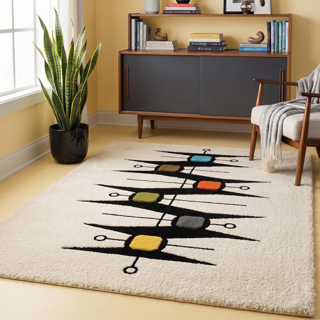 Mid Century Modern Hand Tufted Area Rug - Atomic Age Abstract Art ...