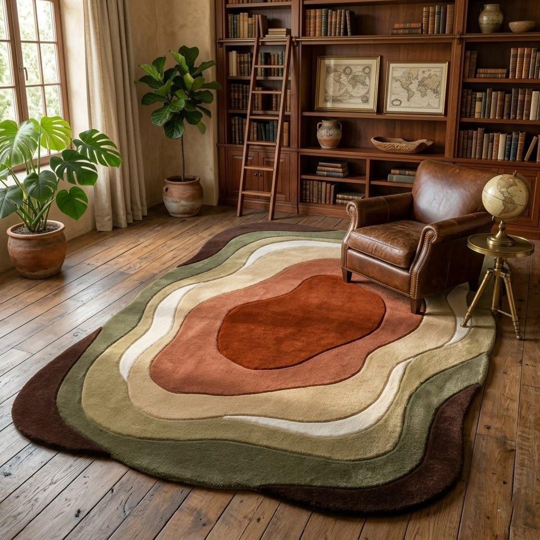 Irregular Topographic Hand Tufted Wool Rug Organic Shape Wave Area ...